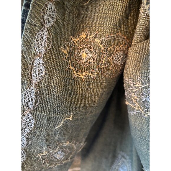 FRN By Fransa Bohemian Denim Skirt With Embroidered Details Tiered Design M.L - Picture 6 of 13